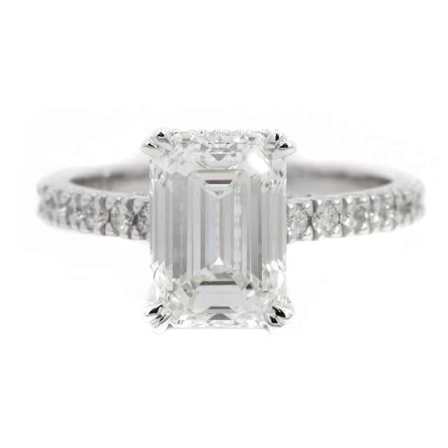 3CT Lab Grown Emerald Cut Hidden Halo Set In 18ct White Gold – Zermatt ...